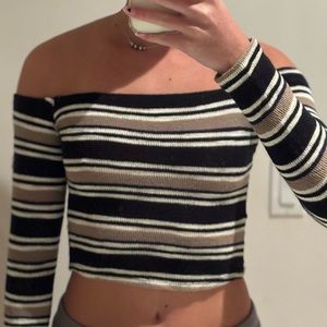 Striped off the shoulder crop top